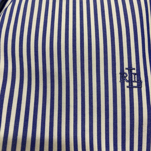Polo Ralph Lauren Petite Women's Medium Blue & White Striped Polo Button Up - Picture 2 of 10